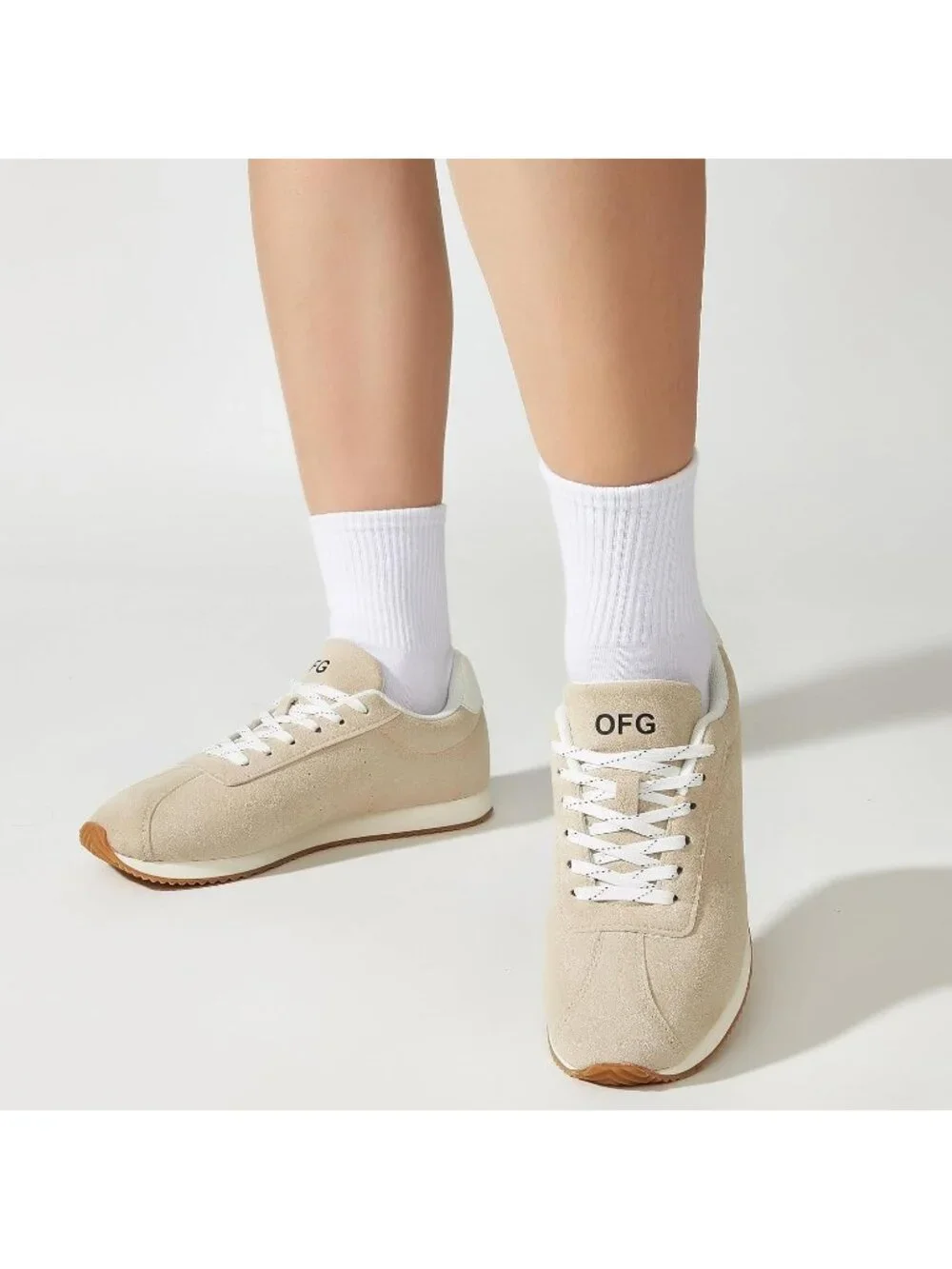 Women's Beige Comfortable Low Top Classic Retro Running Lightweight Sneakers